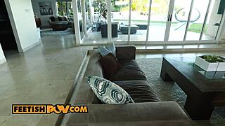 Kimmy Granger Wants You to Watch Her POV Footjob and Blowjob. Brunette with Small Tits Rides Hard.