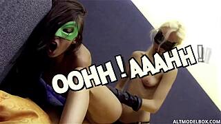 Cosplay Babes Play With Double Dildo