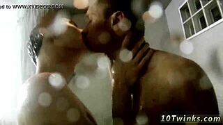 Gay boyfriends engage in bareback sex in bathroom