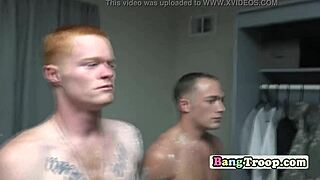 horny gay troop fucks hardcore in gym showers 🍆