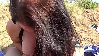 Busy Tia Passionately Sucking Off Fan In Public