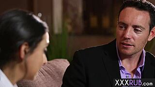 Petite Trinity St Clair feels intense pleasure riding a big cock after massage.