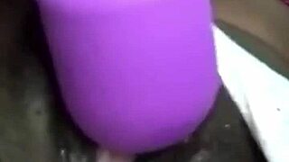 Sexy ebony girl masturbates with huge vibrator, squirting in solo session!