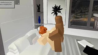 robloxian redhead slutty snowbunny cares for her daddy in bent over doggystyle