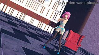 Pink cat from touhou gets her huge boobs exposed in lingerie animation!