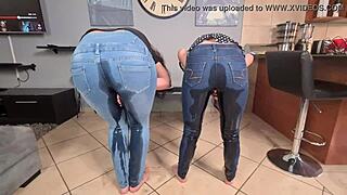 Two sluts piss in their jeans