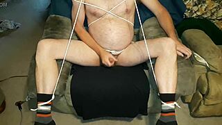 edgar293 in restrained self-pleasure with a climax using socks and tied up