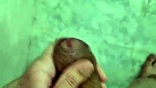 Brazilian young 18+ twink cums in shower during solo.