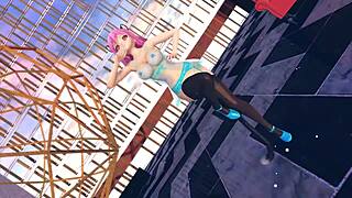 Pink cat from touhou gets her huge boobs exposed in lingerie animation!