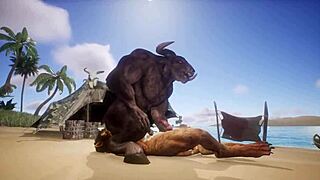 minotaur fucks lion hard and cums in mouth