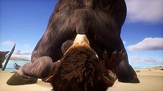 minotaur fucks lion hard and cums in mouth