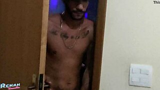 Intense bareback gay fuck at friends' house party ends with cumshots