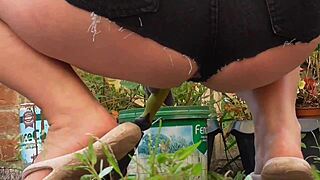 Hot Shorts Flashing Ass and Pussy on Balcony