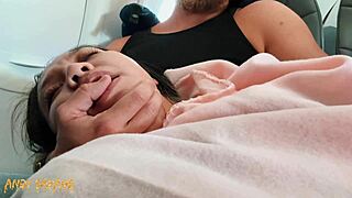 Public fingering Asian on airplane mile high club!