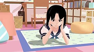 Anime School Girl Mia Poses in Sailor Uniform