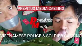 Tricked! Police & Soldier Bound for Intense Gay Sex in Casting.