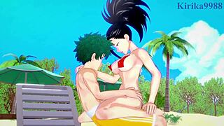 momo and kyoka feel intense emotions with izuku in hentai.