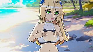 I watch the beach episdoe of blazblue hentai, uncensord 3d cartoon on the beach.