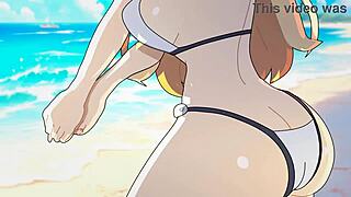 I watch the beach episdoe of blazblue hentai, uncensord 3d cartoon on the beach.
