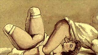 Classic vintage animation with retro cartoon characters in antique style