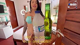 The story of hot brunette meeting stranger at the inn outdoors.