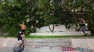 latin teen slut gets facial in threesome