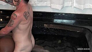 Ebony beauty boldly gets pussy drilled in jacuzzi threesome