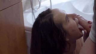 Little shy stepsister rides and blows in hardcore action. She explores doggystyle and cowgirl positions