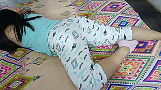 incredible stepmother shows panties while getting ass fucked and almost caught swallowing cock