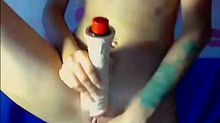 That cute camgirl is taking a huge cock-shaped dildo so well