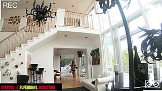 I ride stepdaddy's cock during the big game