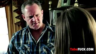 Stepdad has intense encounter with stunning brunette cheerleader babe