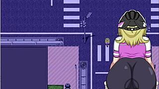 The blonde loses the race and the guy grabs her big tits on the street.