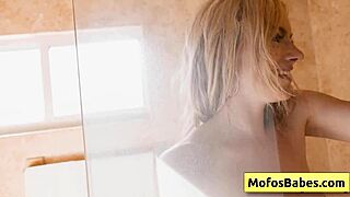 Blondie hot teen enjoys massive cock from behind and cum on ass.