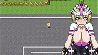 The blonde loses the race and the guy grabs her big tits on the street.