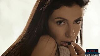 I love watching this perfect brunette babe striptease outdoors, posing with her big tits and ass.