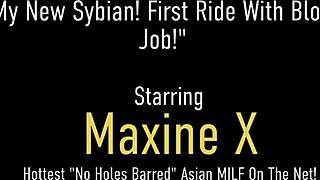 asian maxine x sucks cock while riding sybian.