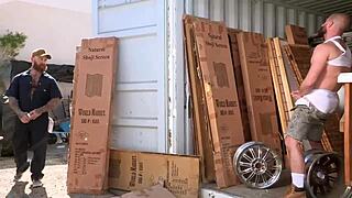 How does Trailertrashboys daddy Drew Sebastian bareback bottom gay Cole Connor outdoors?