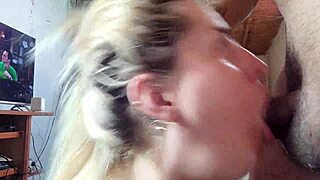 The sloppy rich deepthroat blowjob from this blonde slut girlfriend with cumshot