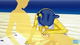 Ankha from Animal Crossing gets beach fucking