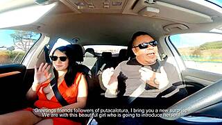 i'm the tv host who became a porn actress, and i love giving blowjobs in the car with my natural tits out