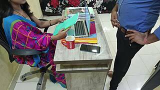 Hot indian madam gets fucked by office boy at work!