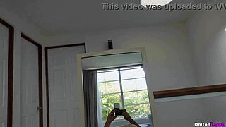 Watch me fuck the sexiest schoolgirl in front of the mirror and cum on her big tits.