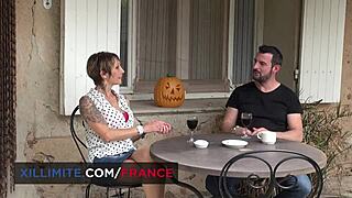 cougar catalya gets seduced by a young man. he rides her in spooning position while she blows him.