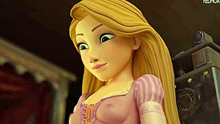rapunzel, look at this cock! i'm going to try a footjob on it