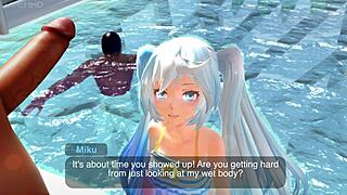miku gets wet in pool photoshoot, teasing with fingering 😏