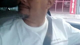 The driver kept provoking me untill I fell mouth on his cock in the car