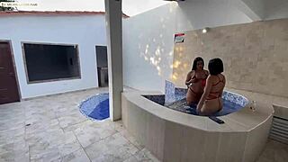 Trio with hotel waiter in bbw setting