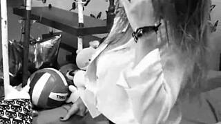 Hey, this hot secretary is ready for your blowjob instructions! She's got big tits and a nice ass.