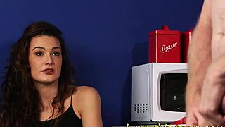 Clothed Brunette In Heels Watches Humiliation Fetish Scene With Horny Babe